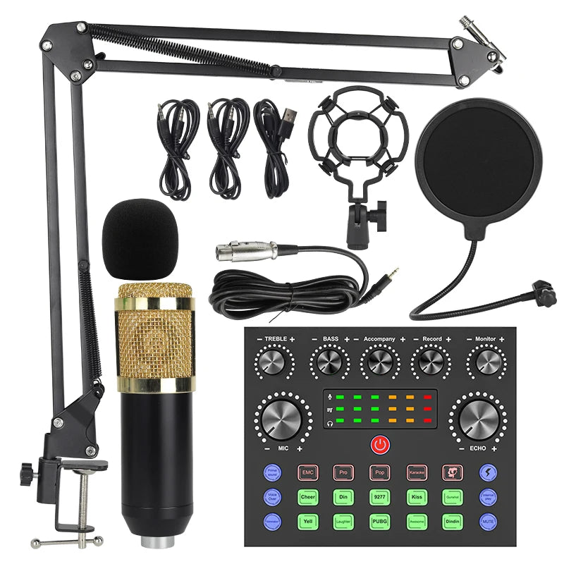 Professional Podcast & Studio Kit – Condenser Microphone BM800 + Audio Interface + Boom Arm + Accessories
