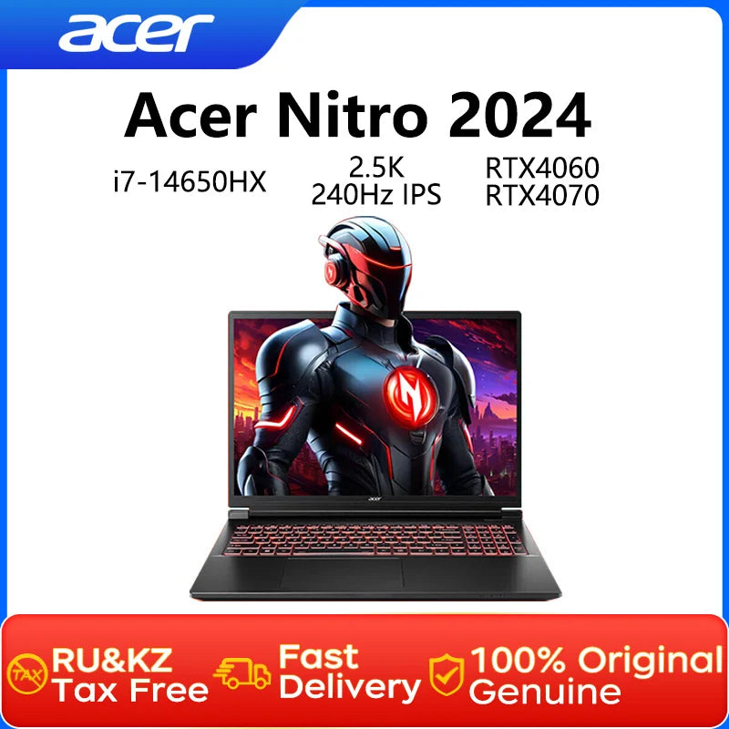 Acer Nitro Gaming Laptop 16 Inch 2.5K 240Hz IPS Screen Netbook i7-14650HX 32GB 1TB RTX4060 Gaming Notebook Computer PC
