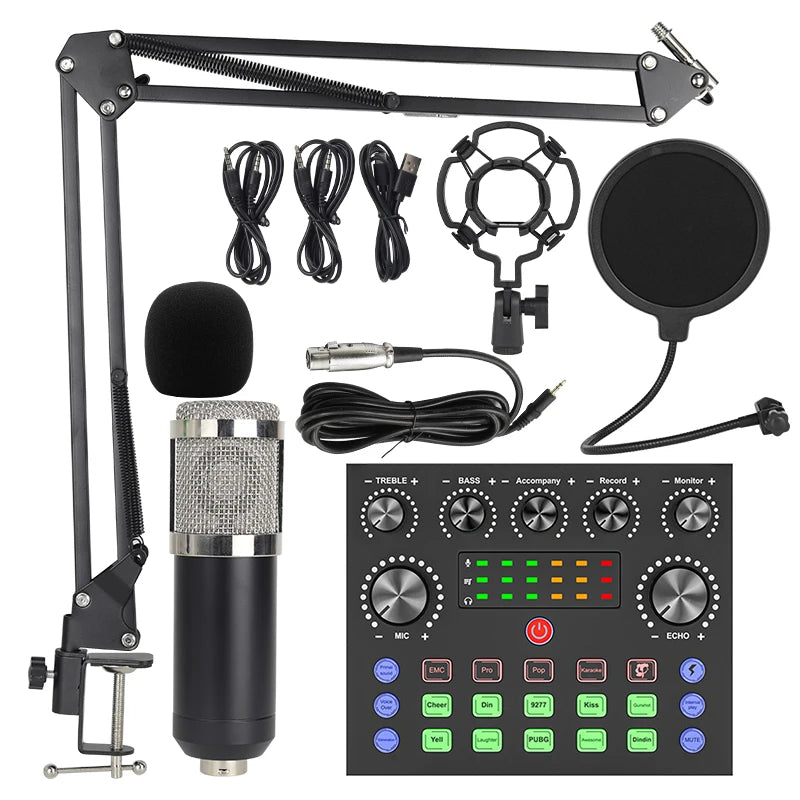 Professional Podcast & Studio Kit – Condenser Microphone BM800 + Audio Interface + Boom Arm + Accessories
