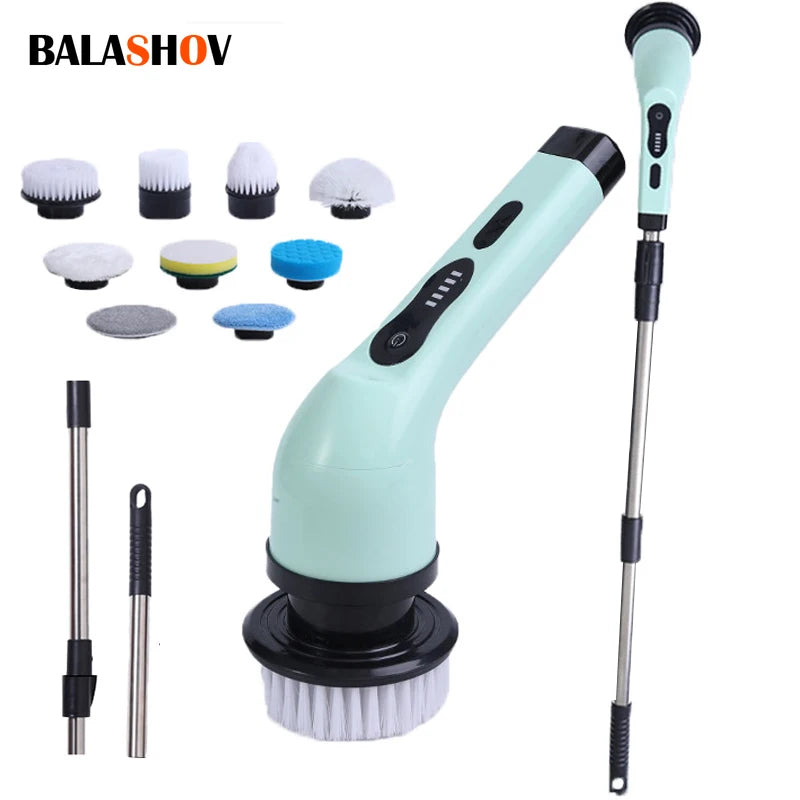 9-in-1 Electric Spin Cleaning Brush – Powerful Multi-Purpose Scrubber with LED Display