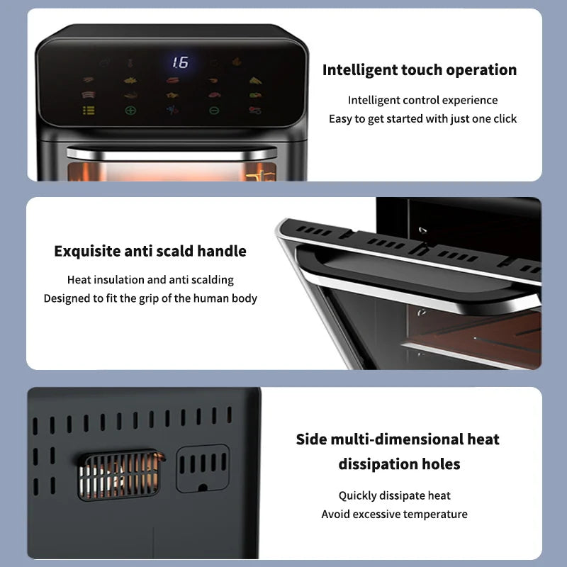10L Smart Air Fryer Oven – Large Capacity Oil-Free Cooker with 360° Hot Air Circulation, Touch Control, and Transparent Window