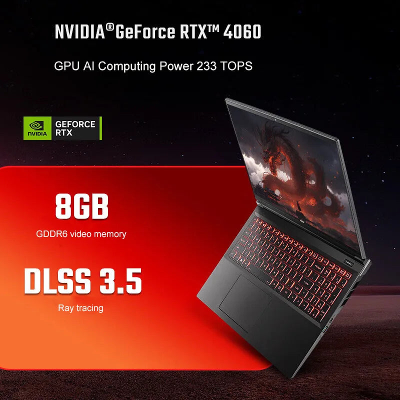 Acer Nitro Gaming Laptop 16 Inch 2.5K 240Hz IPS Screen Netbook i7-14650HX 32GB 1TB RTX4060 Gaming Notebook Computer PC