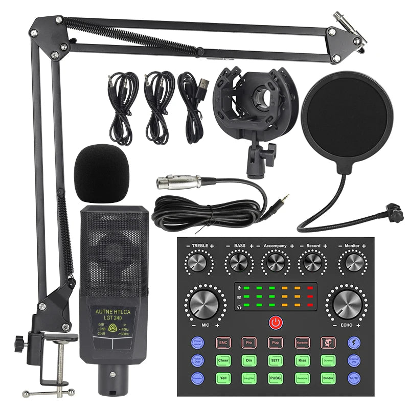 Professional Podcast & Studio Kit – Condenser Microphone BM800 + Audio Interface + Boom Arm + Accessories