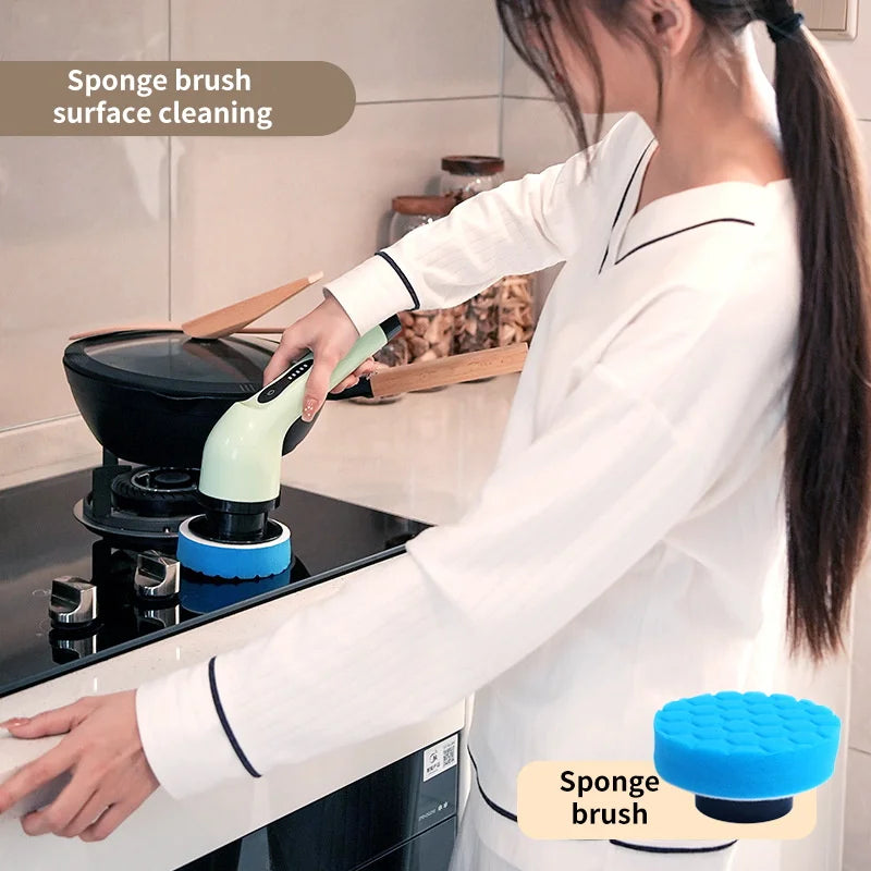 9-in-1 Electric Spin Cleaning Brush – Powerful Multi-Purpose Scrubber with LED Display
