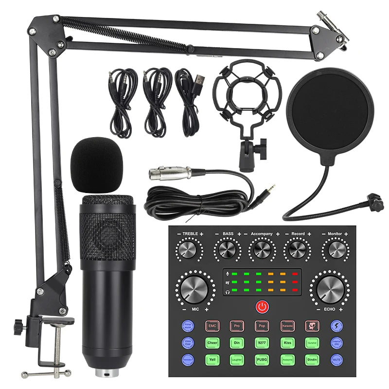 Professional Podcast & Studio Kit – Condenser Microphone BM800 + Audio Interface + Boom Arm + Accessories